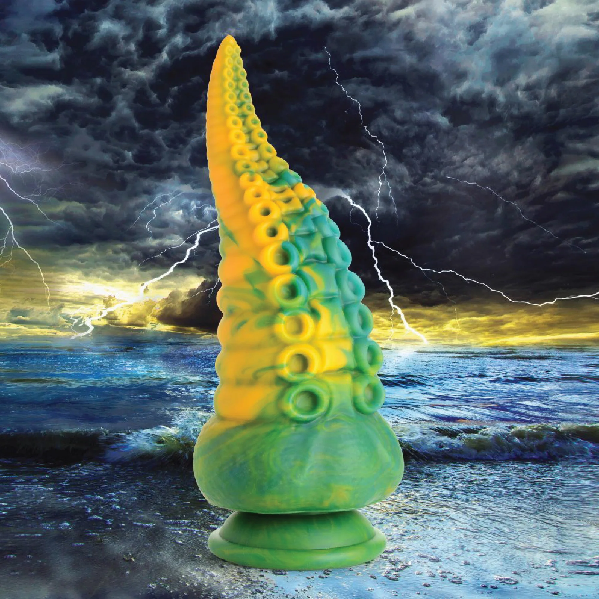 Creature Cocks Monstropus Tentacled Monster Silicone Dildo - Green/Yellow/Blue - Image 3