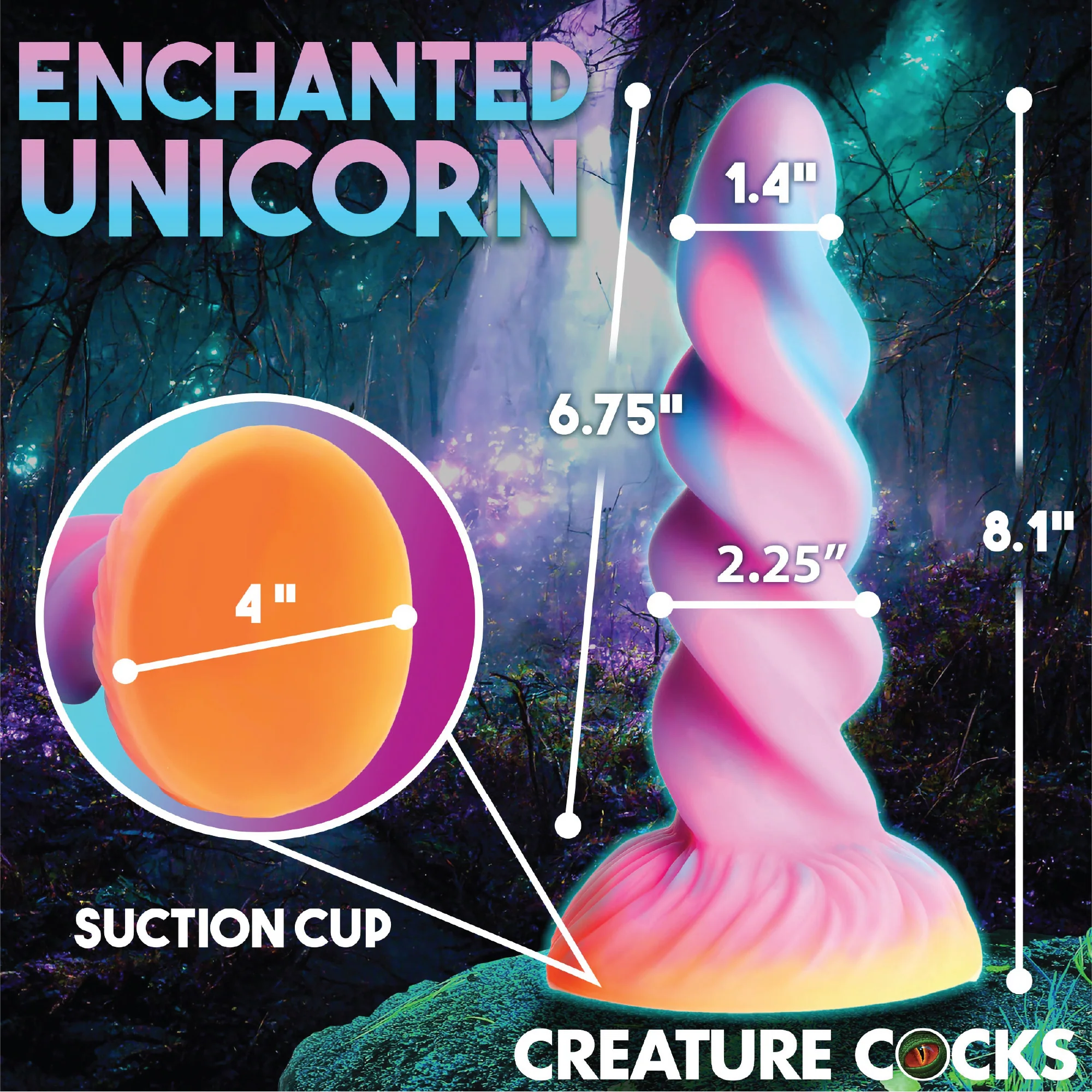 Creature Cocks Moon Rider Glow in the Dark Unicorn Silicone Dildo - Multicolor - Image 3